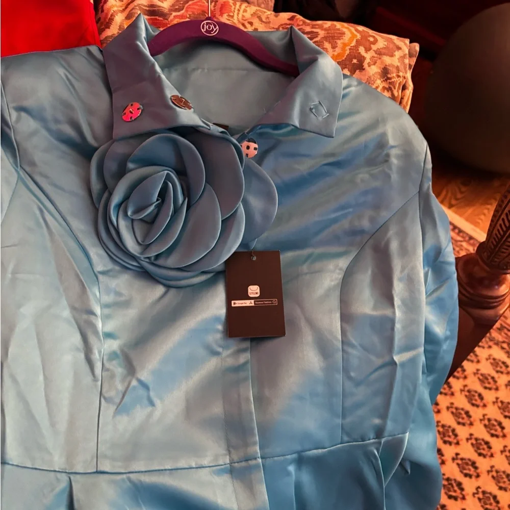 STYLEWE Teal Coat with Floral Detail - Picture 2 of 9